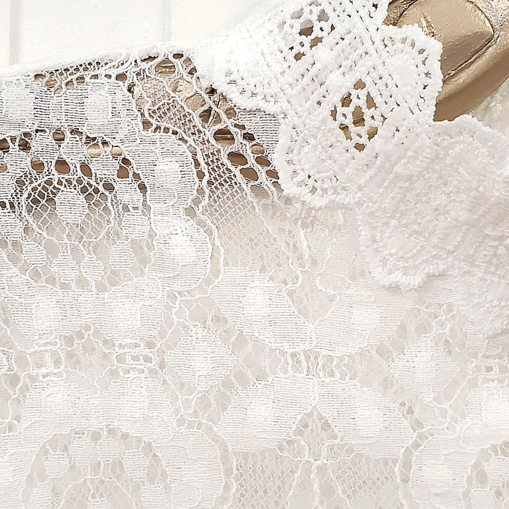 NEW Girlie Glam White Lace Cotton Top Long Sleeve White Retro Vintage - Picture 3 of 15